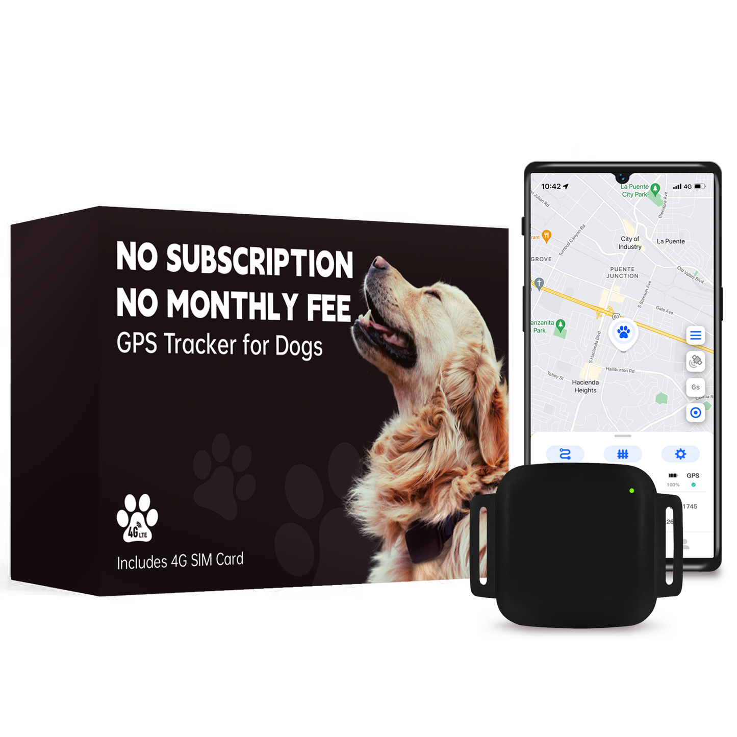 GPS Tracker for Dogs No Subscription No Monthly Fee, Real-Time Tracking, GPS Wireless Dog Fence, Long Battery Life, Unlimited Range, Pet Tracker with iOS & Android