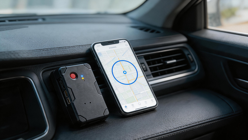 vehicle GPS tracker geofencing setup on a smartphone map