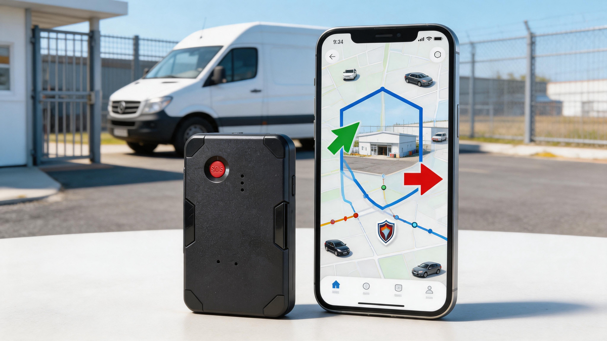 vehicle geofence alerts for job site tracking with smartphone map, GPS tracker, trip history, and no monthly fee fleet monitoring