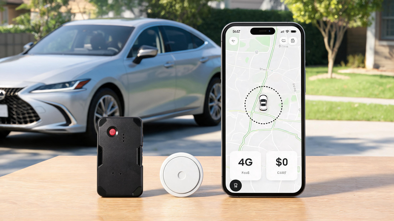 AirTag alternative for car tracking with GPS tracker, smartphone map, vehicle security, geofence alerts, trip history, and no monthly fee tracking