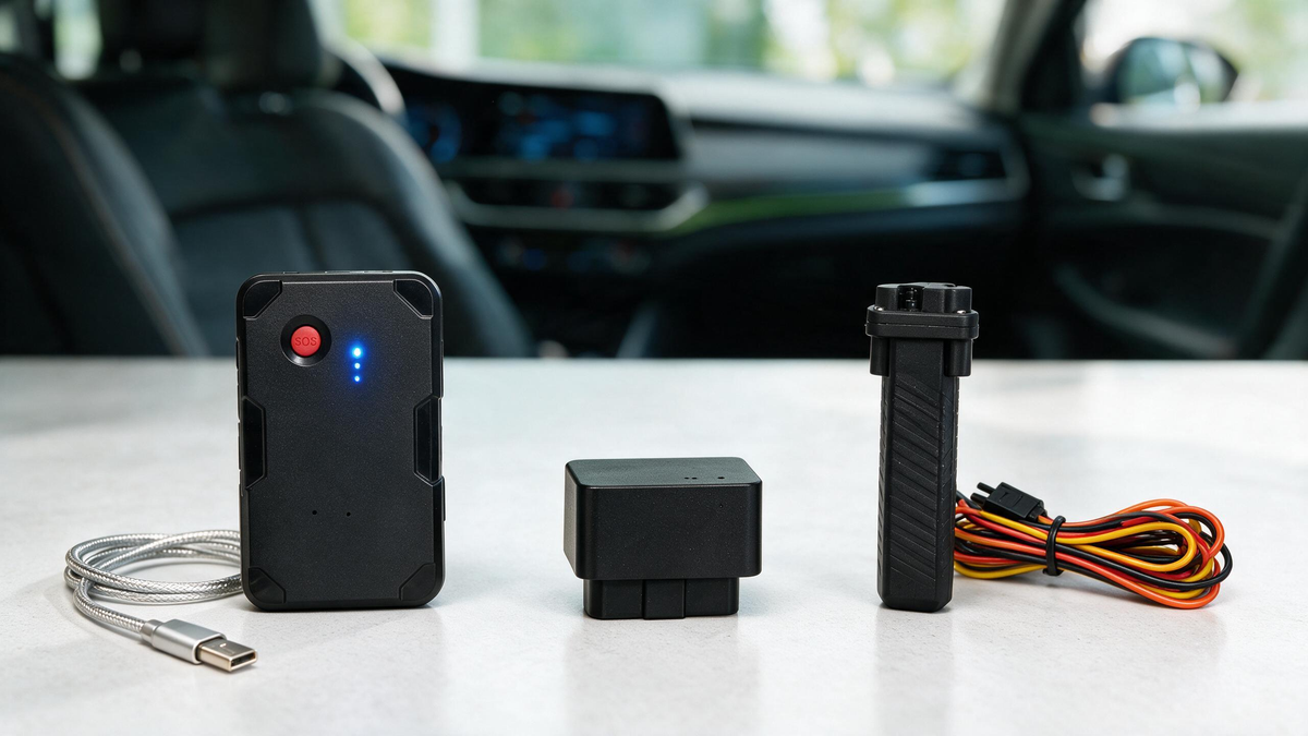 Rechargeable, OBD plug-in, and hardwired GPS tracker power options for cars