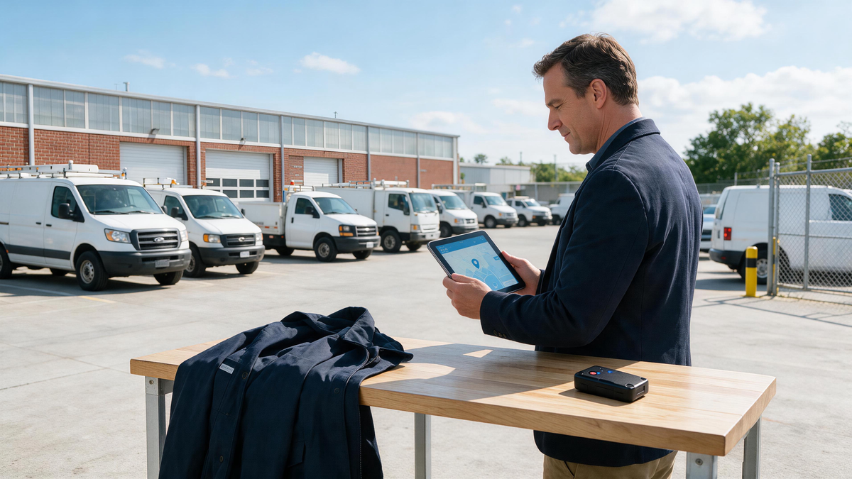 Fleet manager reviewing GPS tracking rollout for business vans and work trucks