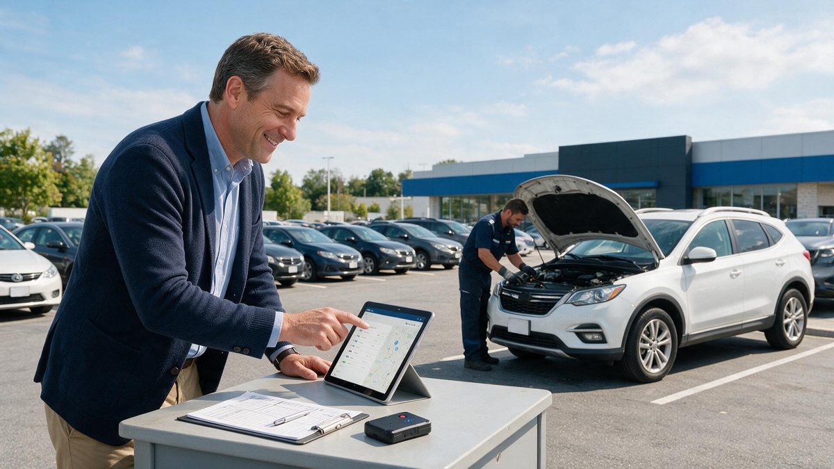 Buy Here Pay Here dealership manager planning a GPS tracker installation and account workflow
