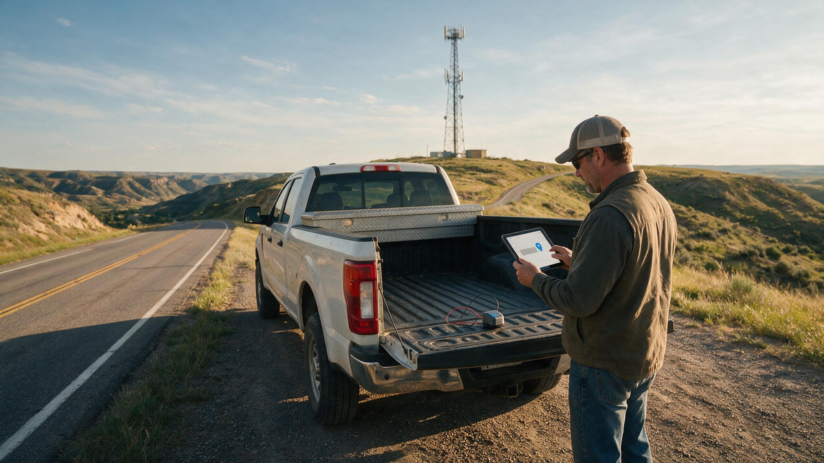 GPS tracker reconnecting after a rural cellular coverage gap on a U.S. highway