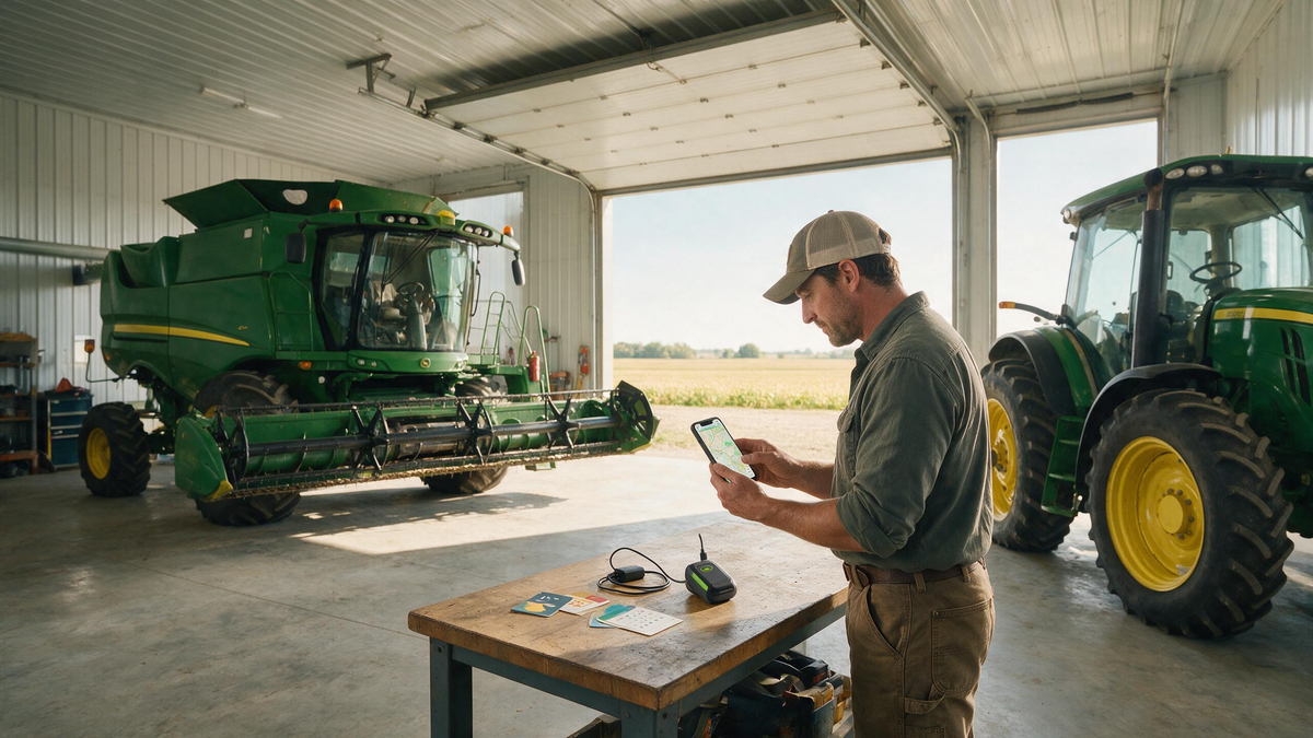 Seasonal GPS tracker inspection for stored farm equipment