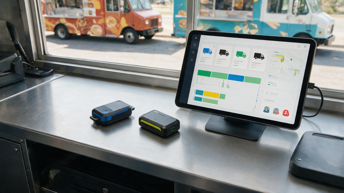 Assigning GPS trackers and access roles for two food trucks