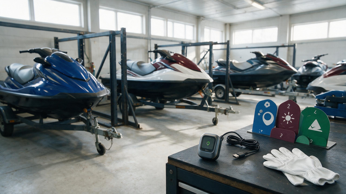Planning jet-ski GPS tracker charging and inspection during seasonal storage