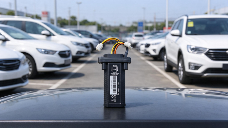 How Do Rental Companies Track Vehicles: wired tracker with rental cars in a lot