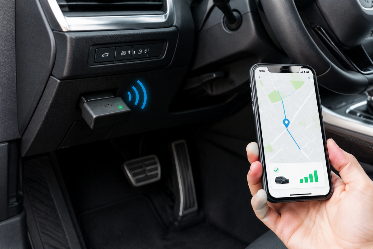 OBD GPS tracker not updating location troubleshooting with car dashboard and smartphone map