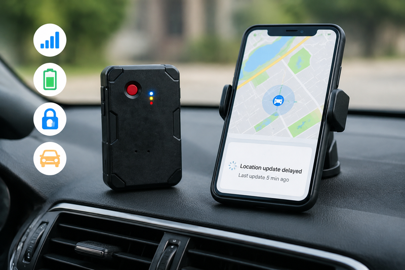 GPS tracker signal problem troubleshooting with vehicle map and smartphone location updates