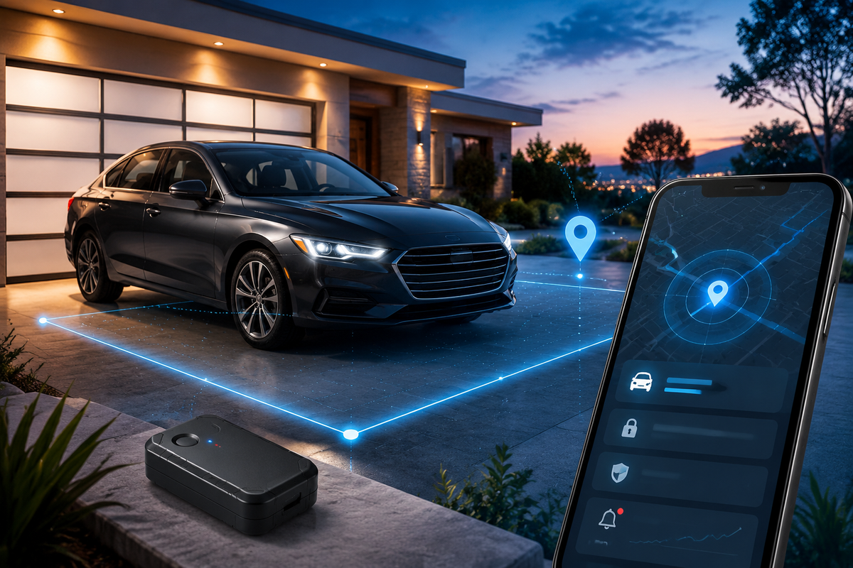 Hidden GPS tracker for cars with vehicle security app and geofencing alerts