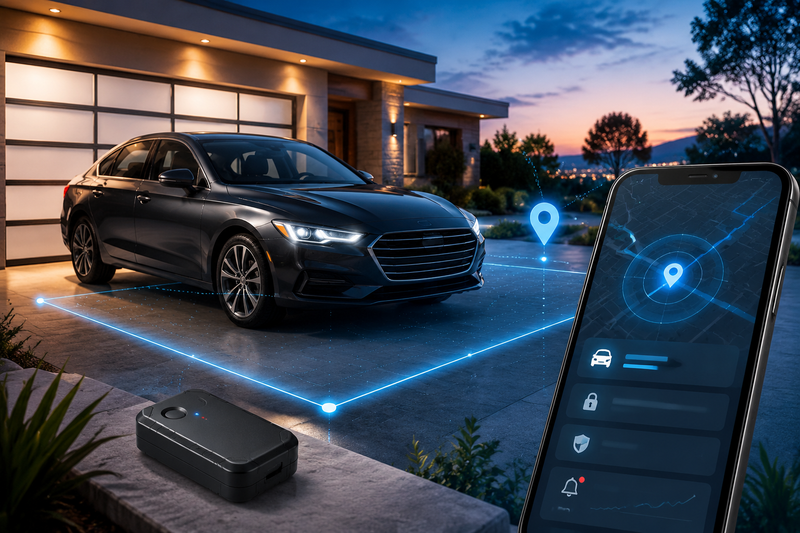 Hidden GPS tracker for cars with vehicle security app and geofencing alerts